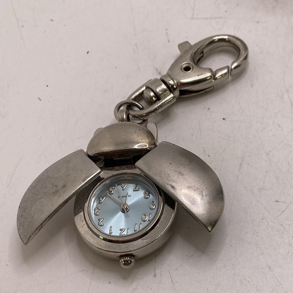Vintage Silver Ladybug Keychain Watch New Battery